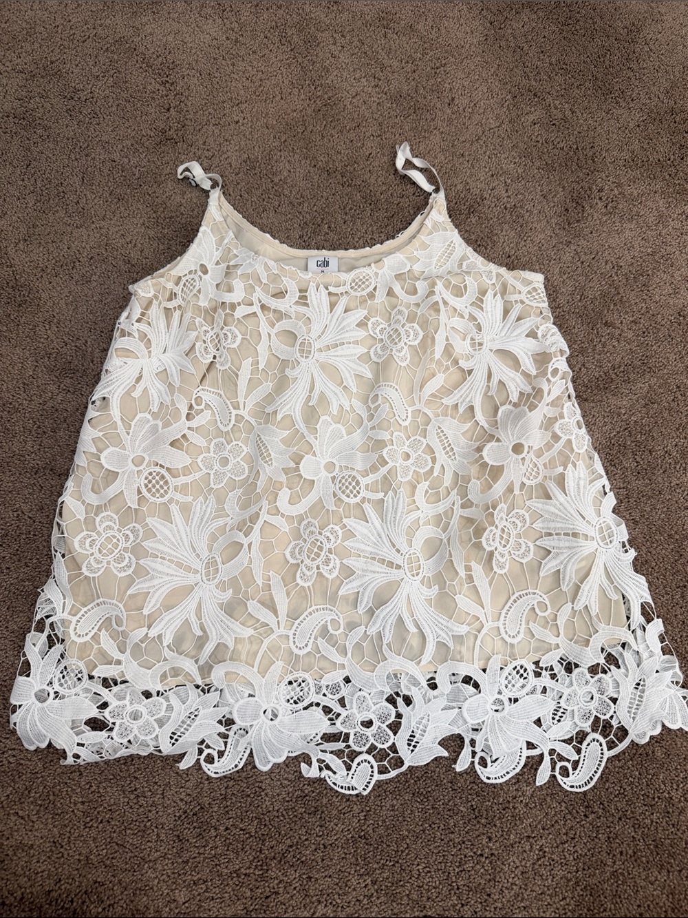 CAbi Cream and White Floral Lace Camisole Top